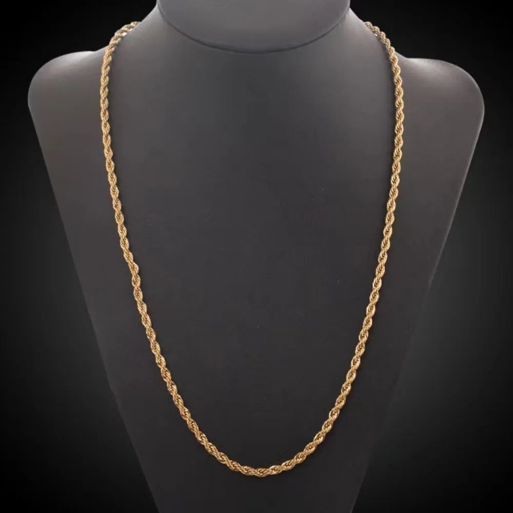 18K Gold 4mm Rope Chain Necklace  18-24Inch